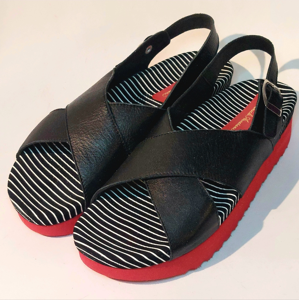 Daniele Ancarani Black Leather W Red Soles Footbed Sandals, Eu41, Nwt